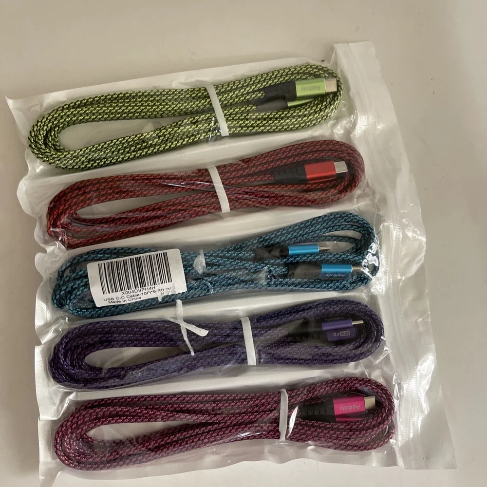 Aeibxiy USB C to C Cable, Nylon Braided‎ C 10Ft, 5Pack-Multicolored